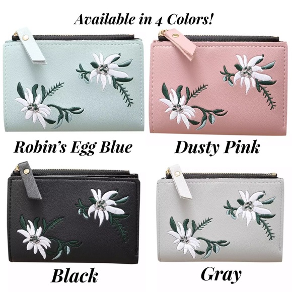 Vegan Leather Robin’s Egg Blue Embroidered Wallet - Picture 9 of 9